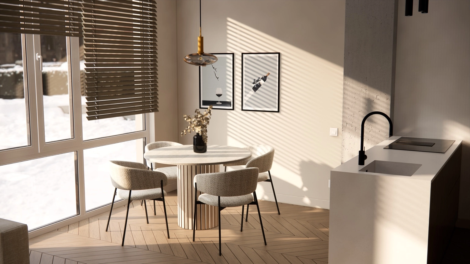 Salle à manger, lumière naturelle