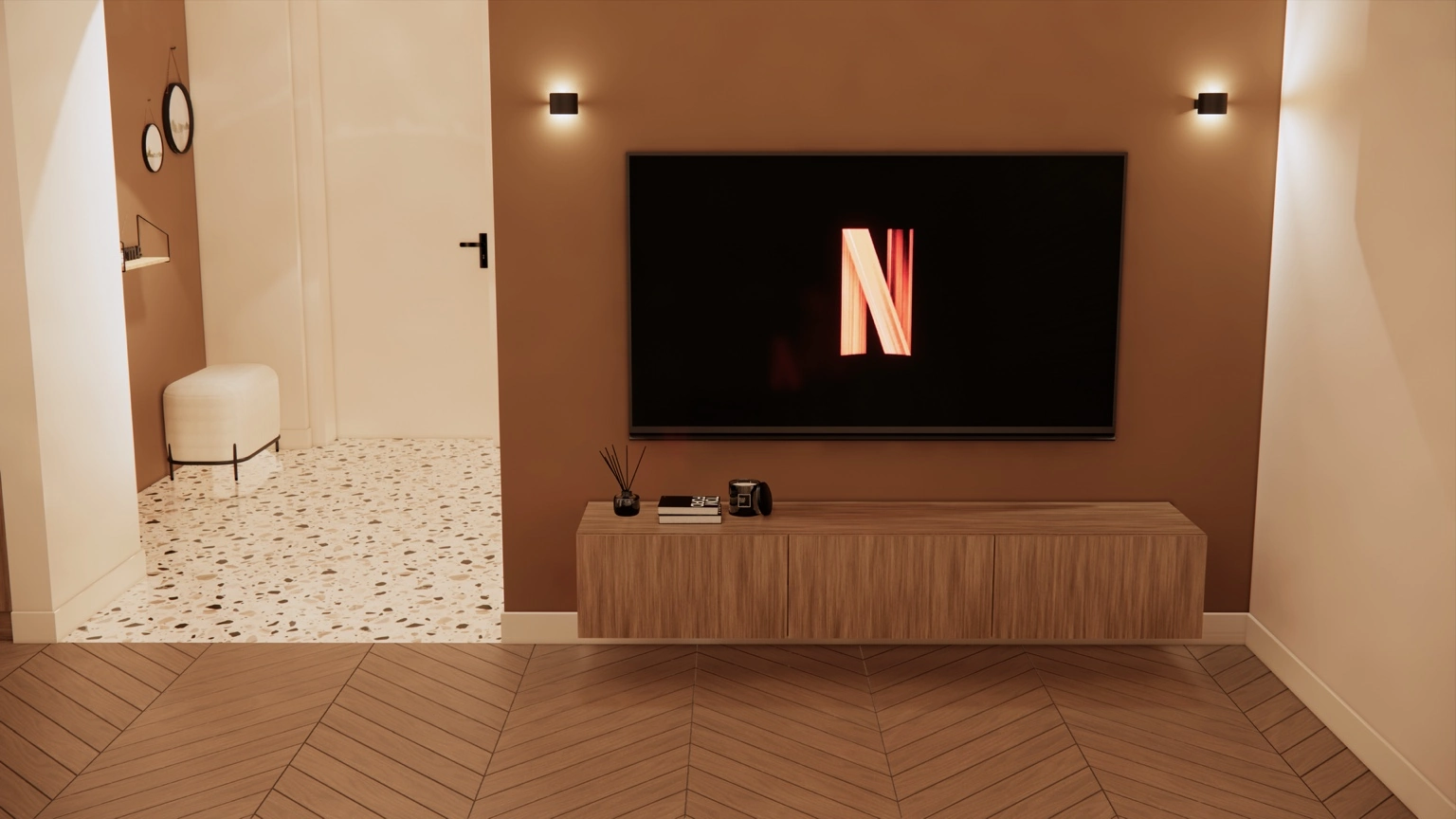 Espace TV, éclairage artificiel