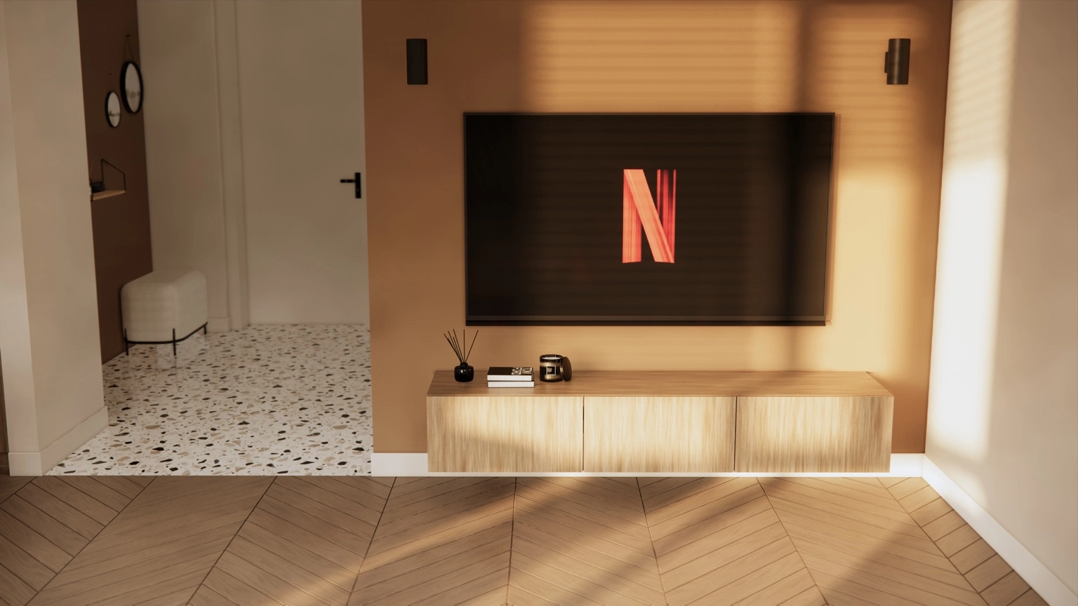 Espace TV, lumière naturelle
